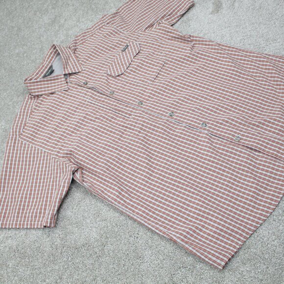 Eddie Bauer Shirt Mens Large‎ Orange/Gray Polyester/Cotton S/S Button Up - Picture 7 of 13